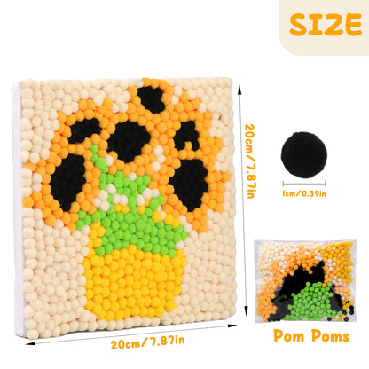 Veroave Pom Pom Painting Art Kit for Adults, Perfect Pompom Painting Kit, Colorful Pom Poms and Supplies Included, Pom Pom Paintings on Paint Canvas(Sunflower)