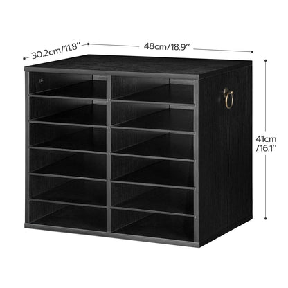 HOOBRO Literature Organizer and Bookshelf Bundle, 12 Compartments Office Mailbox with Adjustable Shelves, 5-Tier Industrial Bookcase for Home, Office, Black BK12WF01-BB73SJ01