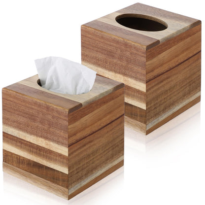 Giloaou 2-Pack Tissue Box Cover, Square Tissue Box Holder Wood Paper Holder for Bathroom Office Living Room, Modern Farmhouse Decor (5.5 x 5.5 x 6.1 inch)
