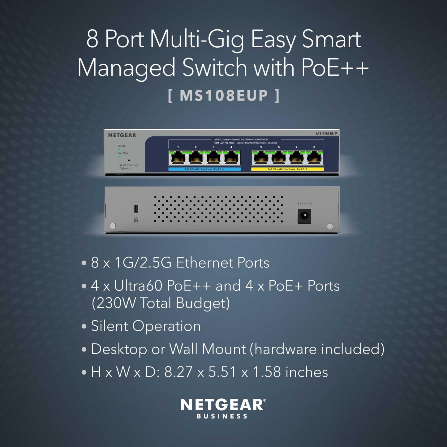 NETGEAR 8 Port PoE Gigabit Ethernet Easy Smart Managed Essentials Switch (GS308EPP) - with 8 x PoE+ @ 123W, Desktop or Wall Mount