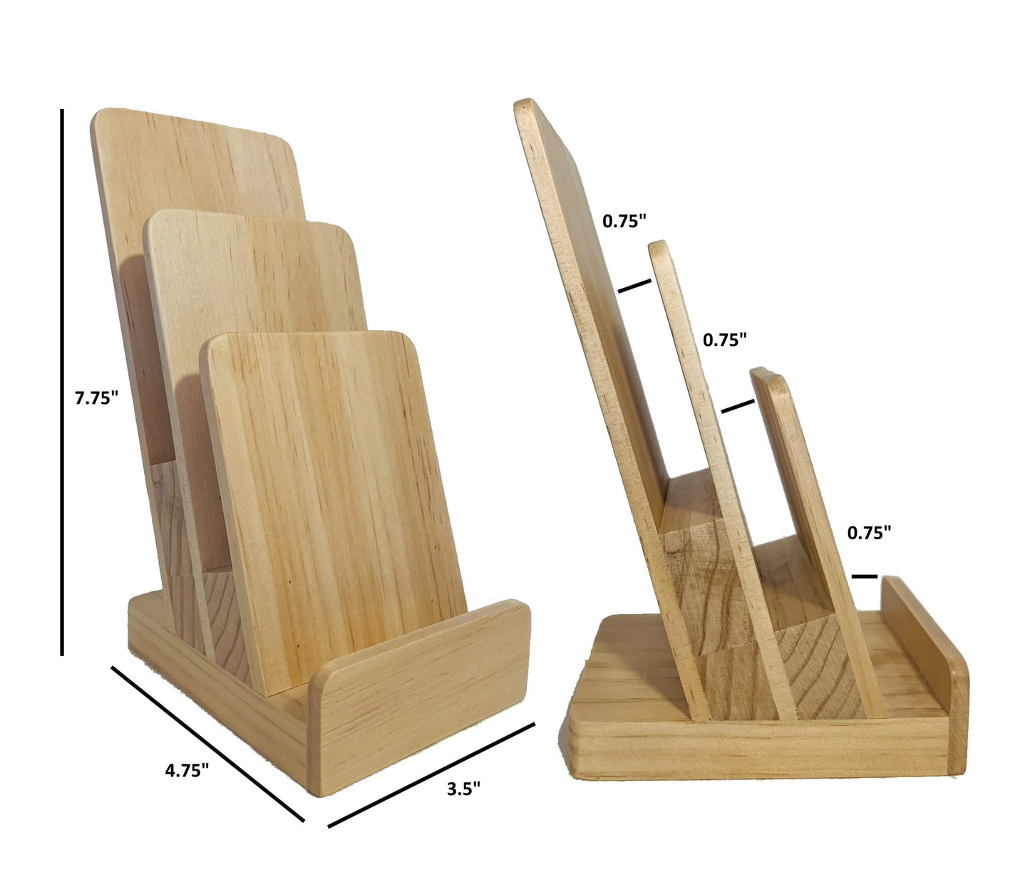 Elegant 3-Tier Pine Wood Literature Holder, Trifold Brochure Holder, Flyer Holder, Postcard Display and Countertop Wooden Display Stand [Pack of 1]