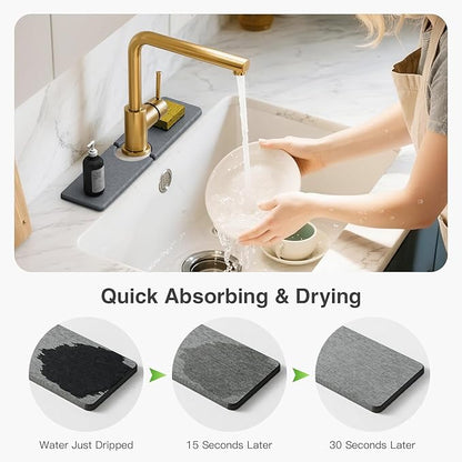 15.8" x 4" Stone Faucet Mat for Kitchen Sink, Quick Drying Diatomite Sink Tray