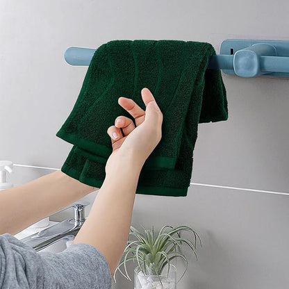Jacquotha 2-Piece Hand Towels Set in Forest Green, Wavy Striped Jacquard Towels