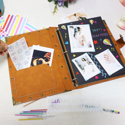 ZEEYUAN DIY Scrapbook Photo Album 60 Pages Leather Memory Photo Book 8.5x11 inch,Vintage Travelling Scrapbook Family Scrap Book Scrapbooking Supplies Kits for Couples