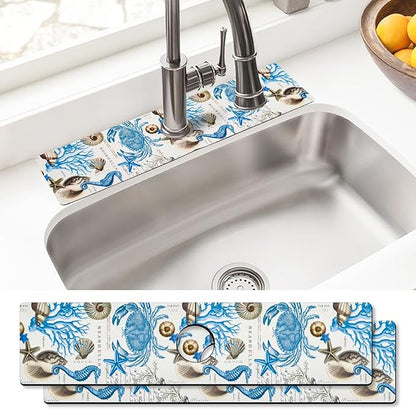Sink Faucet Absorbing Mat, 2 Pack Drying Mat Around Faucet Sink Splash Guard