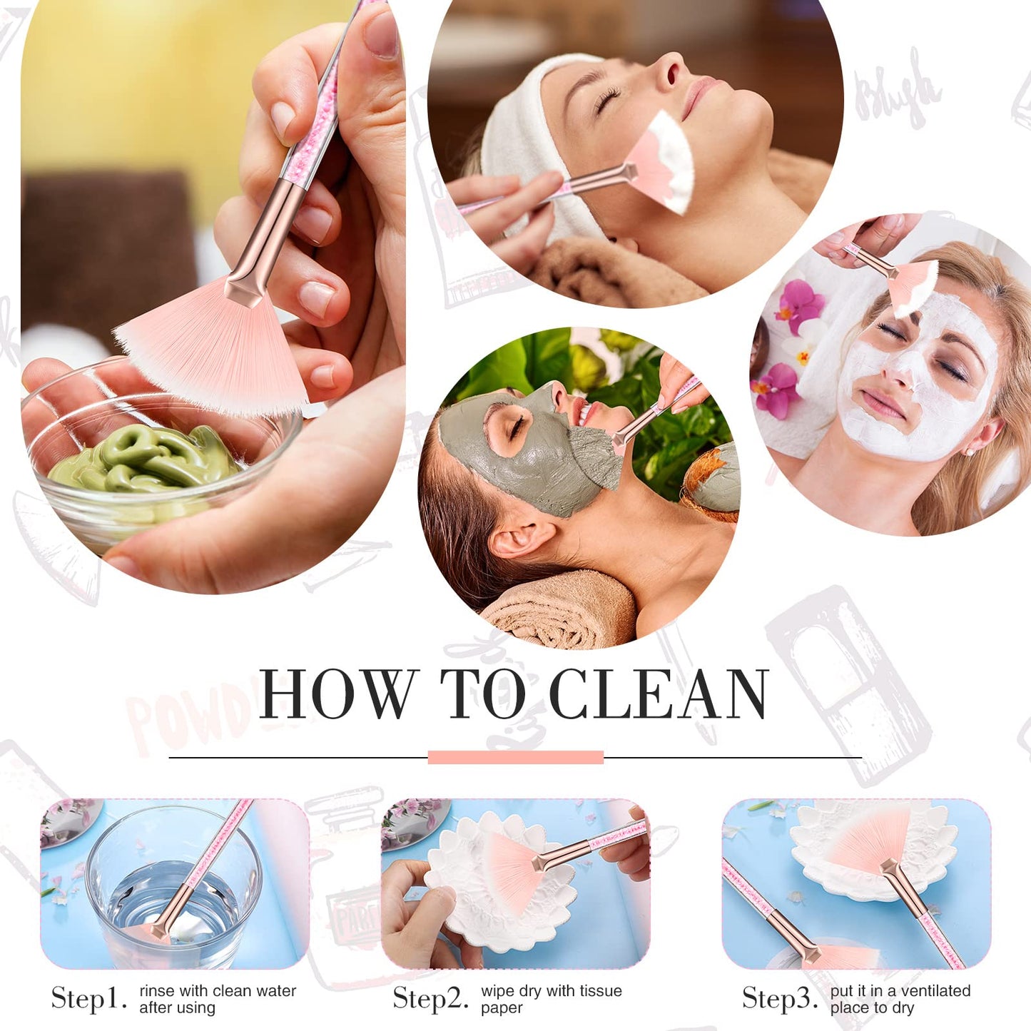 9 Pieces Facial Fan Mask Brushes, Soft Facial Applicator Brushes Tools for Peel Glycolic Makeup for Mud Cream(Champagne)