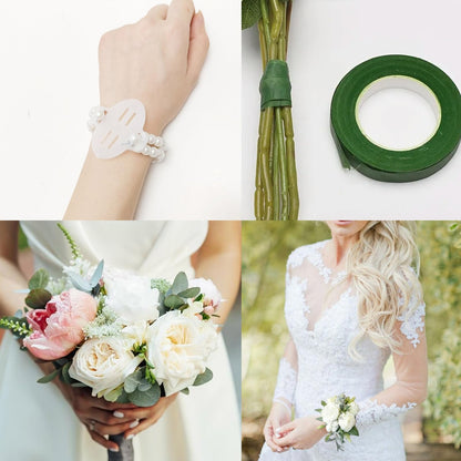 JDRGJTH 164 PCS Floral Wire Arrangement Tools Kit with 26 Gauge Stem Wire Floral Tape Corsage Pin Floral Wire Cutter White Ribbon Pearl Wrist for DIY Wrist Corsages Wreath Making