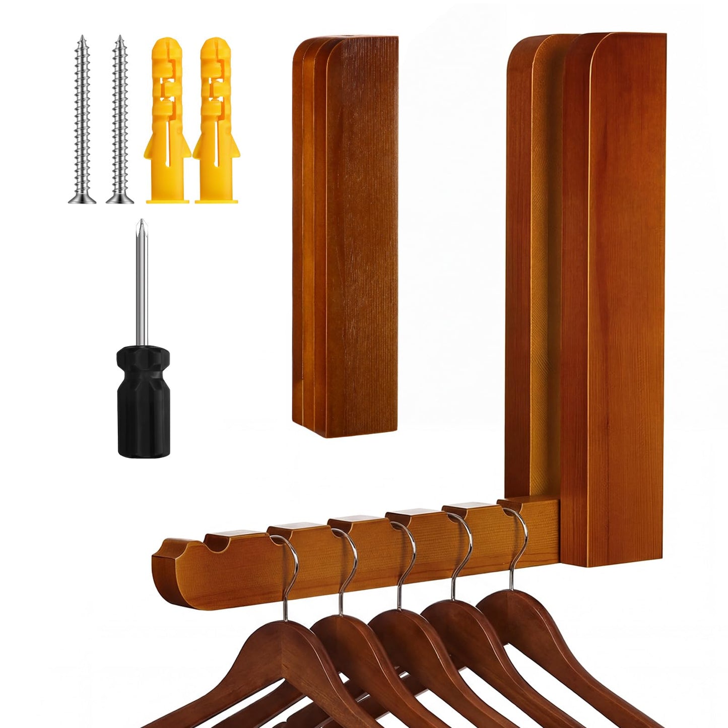Fiwochic 2 Pcs Wooden Coat Rack Wall Mounted Entryway Coat Hooks Heavy Duty Foldable Wall Hangers for Bathroom Bedroom Hanging Towels Clothes Bags