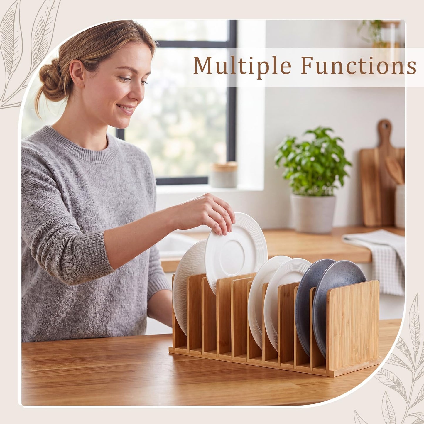 Suzile Bamboo File Organizer for Desk, 10 Slot Vertical File Sorter, Desktop Mail Holder, Wooden Office Desk Organizer Countertop Paper Holders for Documents, Letters
