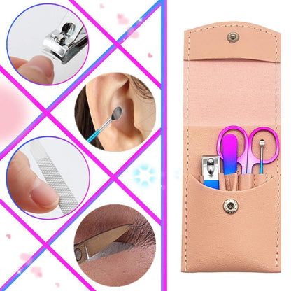 Manicure Set, Professional Women Nail Clippers Kit 4PCS， Stainless Steel Nail Cutter Care Tools Professional Grooming Kits, PU Leather Travel Case （rose gold）