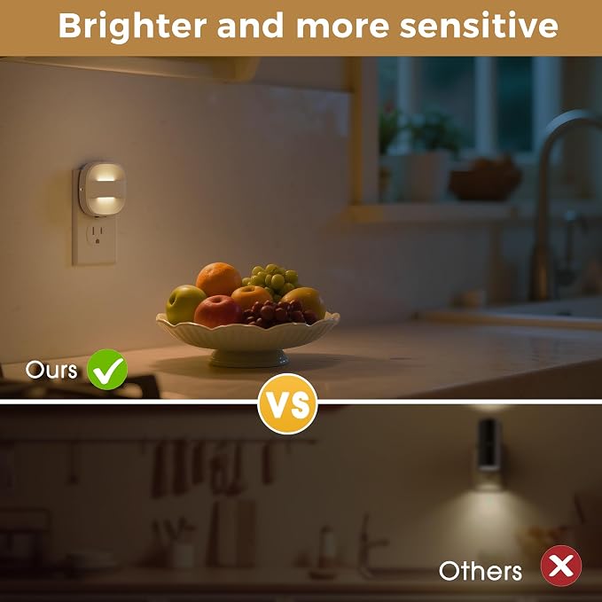 L LOHAS LED Night Lights Plug into Wall, Dimmable Night Light with Dusk to Dawn Sensor, Nightlight for Bathroom Night Light, Hallway, Kitchen, 3000K Soft White, Foldable