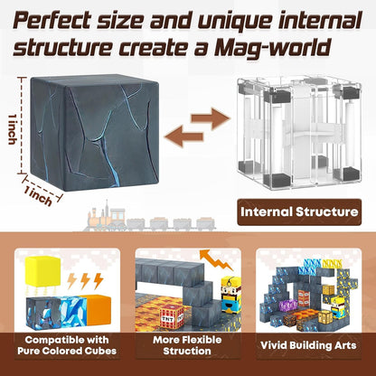 Magnetic Blocks-Build Mine Magnet World Sword Edition Mine Sword Caverns Magnet Building Craft Toddler Toys for Boys & Girls Age 3-4 4-5 6-8, Sensory Montessori Toys for Kids for 3+