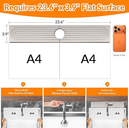 23.6 Inch Stone Faucet Mat for Kitchen Sink Splash Guard, Diatomite Sink