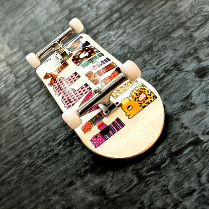 Noahwood Wooden Fingerboard Complete (Noah Team Deck 34mm, Prince ii Trucks 34mm Silvery +noahwood White Crown Wheels ii) (Happy Birthday I)