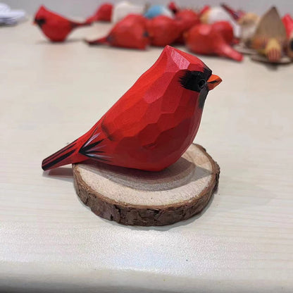ALHBEJT Solid Wood Handcarving Northern Cardinal Birds Statue Wooden Bird Figurine Handpainted 3D Animal Figurine Hand-Made Home Office Decoration (Male and Female)