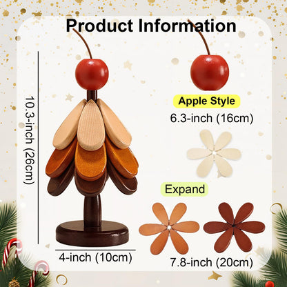 4 Pcs Wooden Trivets for Hot Dishes with Storage Stored, 7.8" Foldable Christmas Tree Shaped Trivets Set, Heat Resistant Hot Pads for Hot Pots Bowl Teapot, Kitchen Decor for Quartz Counter (Apple)