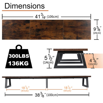 TEAMIX 42 inch + 14.2 inch Dual Monitor Riser for Desk Small Monitor Stand TV/Screen/PC/Laptop Riser Computer Stand Desktop Shelf.