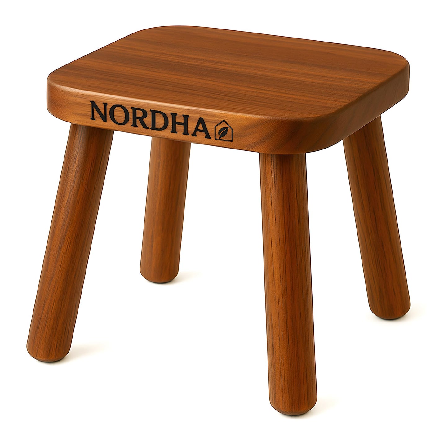 NORDHA Wooden Stool Chair, 9.3 Inch Child's Chair, Lightweight 1.4 Kg, Ideal for Bedroom or Playroom, Durable Taburete, Compact Design, Natural Finish (Walnut Color)