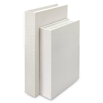 Himitimi 2Pcs Faux Books for Decorative - White Linen Fake Boxes, Blank Stacked Decor for DIY Crafts, Hotel Entryway, Bookshelf, Coffee Table (S&L)