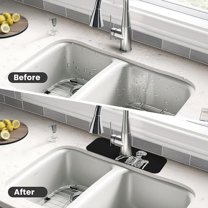 Black Funny Skull Human Skeleton Halloween Kitchen Sink Splash Guard Faucet Mat