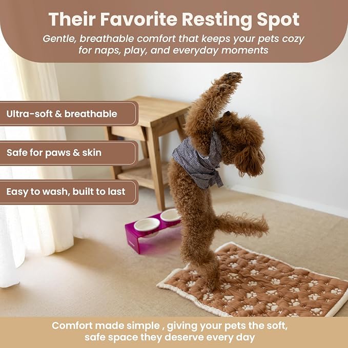PetMat in Biscuit Beige | Organic Cotton Crate Pad for Small Dogs, Cats & Nursery | Seamless & Reversible | Washable | 3D Knit Comfort | 28x40 in Mat for Crates or Changing Tables
