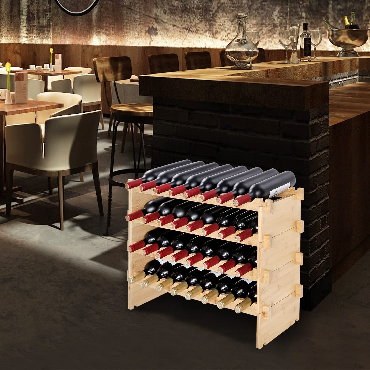 VEVOR 8-Tier 72 Bottles Stackable Modular Wine Rack, Freestanding Wines Holder Display Shelf, Solid Bamboo Wood Storage Racks, Wobble-Free Shelves for Kitchens, Dining Rooms, Cellars, Natural Color