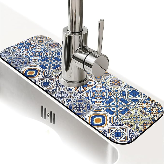 Kitchen Sink Splash Guard，Traditional Moroccan tiles Faucet Mat Sink
