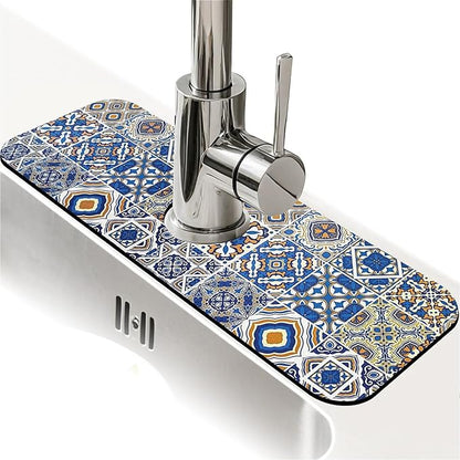 Kitchen Sink Splash Guard，Traditional Moroccan tiles Faucet Mat Sink