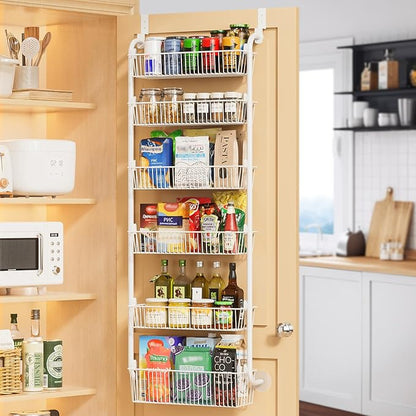 Delamu Large Over the Door Pantry Organizer, 6-Tier Metal Pantry Door