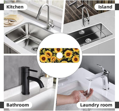 Kitchen Faucet Mat 15 x 5.5 Inch Sunflowers Faucet Draining Mat Farmhouse