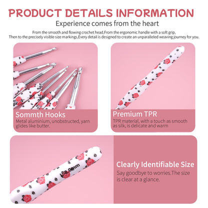 Weabetfu Crochet Hook Set 14Pcs Hand-Rubber Crochet Needles 2.25mm(B)-10mm(N) Streamline Crochet Hooks for Arthritic Hands Rose Metal Knitting Needles with Storage Case