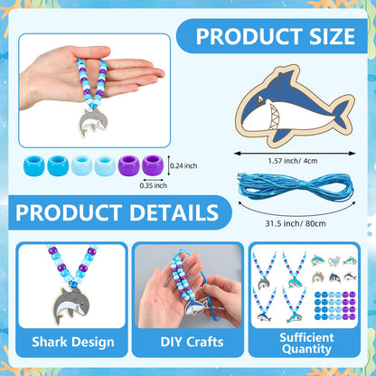 Ecally 24 Sets Shark Bead Necklaces Crafts Ocean Animals Beads for Necklaces Making DIY Summer Shark Charms Pendant for Under the Sea Beach Themed Party Favor Supplies Classroom Activities