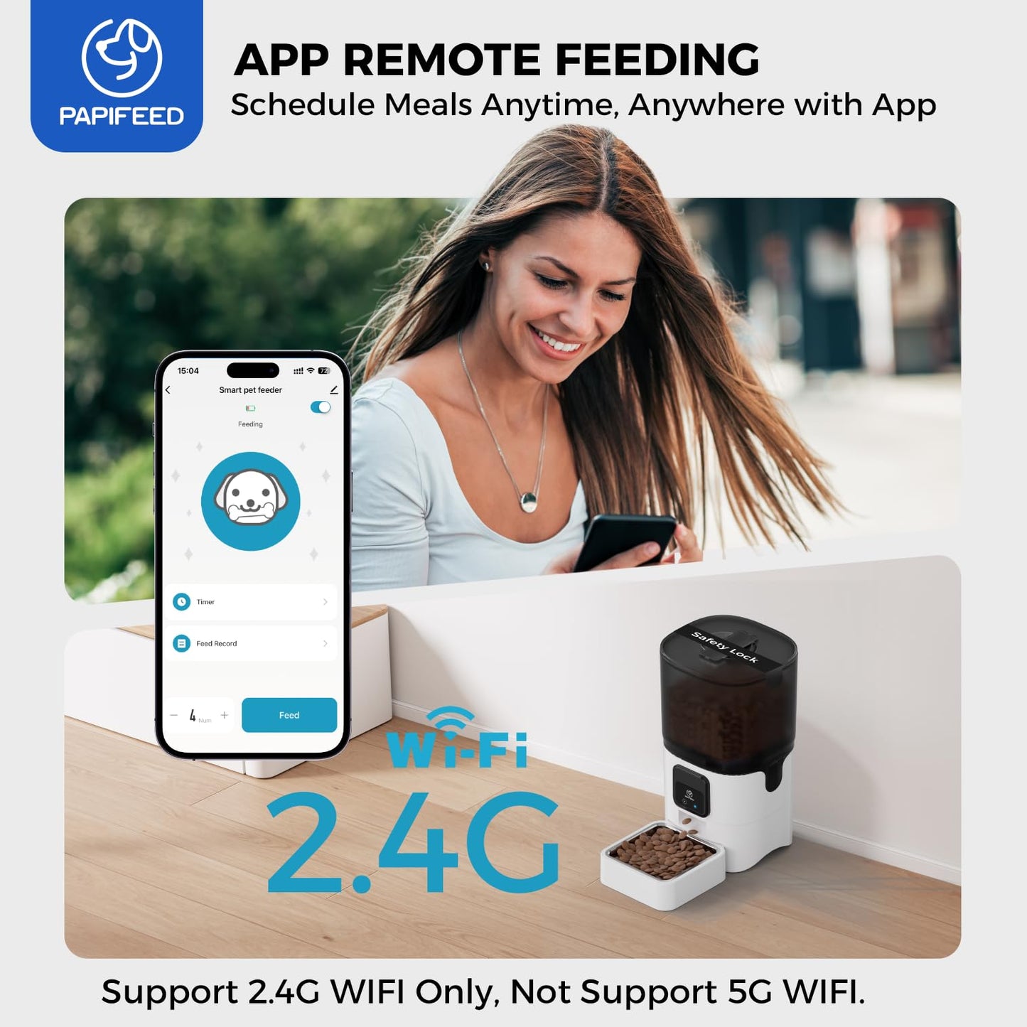 PAPIFEED Smart Automatic Cat Feeders: WiFi Pet Feeder with APP Control for Remote Feeding, Detachable for Easy Clean, Automatic Cat Food Dispenser with Alexa,1-30 Meals Per Day for Dog (6L/25Cup)