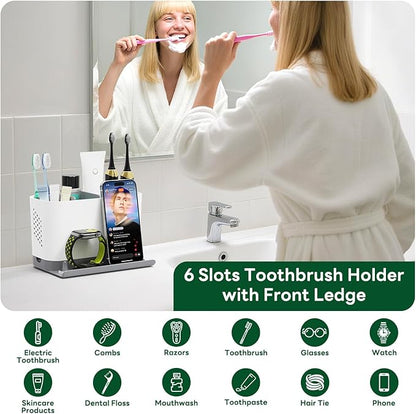 Toothbrush Holders for Bathrooms, Adjustable 6 Slots Electric Toothbrush and