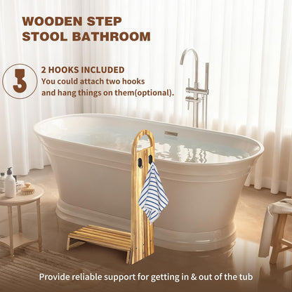 Coocure Wooden One Step Stool with Handle, 5" Height Wooden Step for Bathroom/Kitchen, Solid Wooden Step with trapezoidal feet for Elderly, Adults, Kids to Get in & Out of Bed Easily(440LBs Capacity)