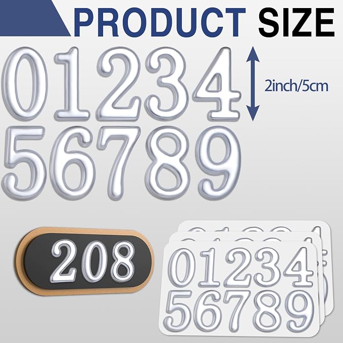 opasyo 30 Pieces Mailbox Numbers for Outside 2 inch 0-9 Self-Adhesive Mail Box Numbers,3D Gold House Numbers for Mailbox, Apartment, House, Trash Bins,Office Hotel Room (All silver, 2inch)