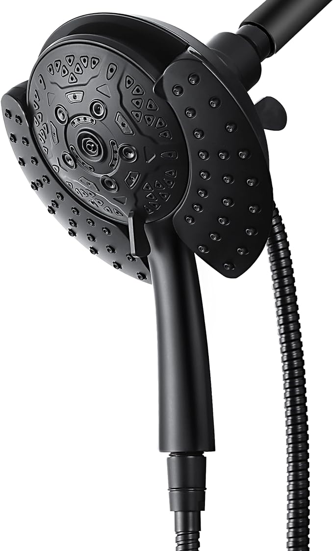 INAVAMZ Shower Head with Handheld High Pressure: Hand Held Shower Head & Rain Shower Head 2-IN-1 Shower Head with 59" Rotatable Stainless Steel Hose, Shower Trim Systems, Black 1.8 GPM 15391