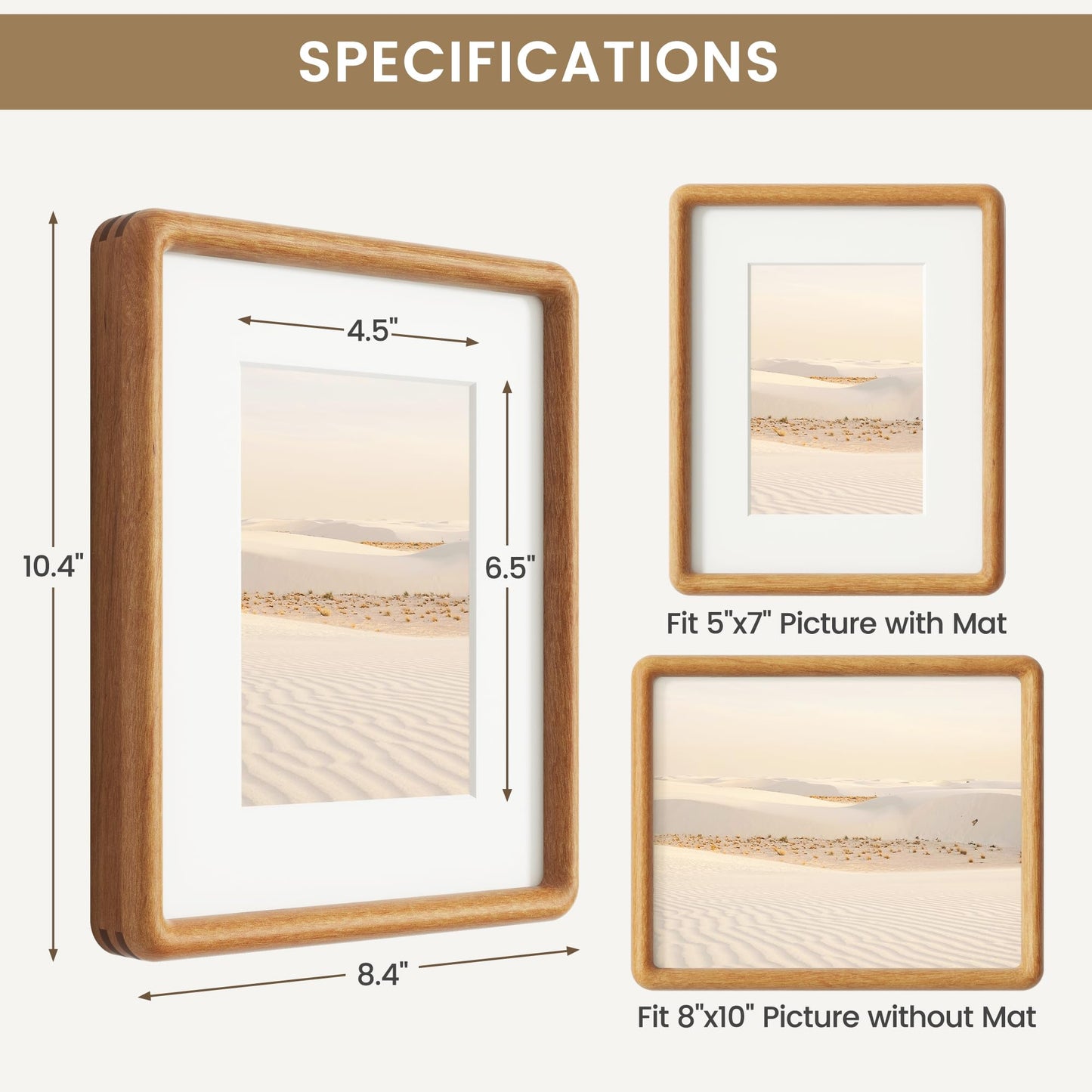 8x10 Picture Frame, USA-Sourced Natural Teak Wood Photo Frame with Tempered Glass, Double Mortise & Tenon Handcrafted Rounded Corner 8 by 10 Wooden Frame Matted to 5x7 Photos, Wall or Tabletop Display