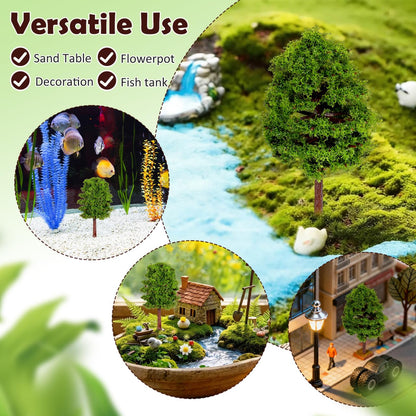 SHINEOFI 20Pcs Model Trees for Diorama, Miniature Plastic Trees for Crafts, Architecture Scenery, Train Railway Landscape, Mixed Green Fake Mini Figurines for Projects