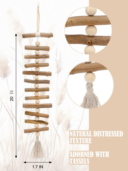Yerliker Wooden Driftwood Wall Decor Decorative Wooden Beads Wall Hanging Bohemian Ethnic Style Tassel Wood Decor Home Living Room Bedroom Beach House and Gift