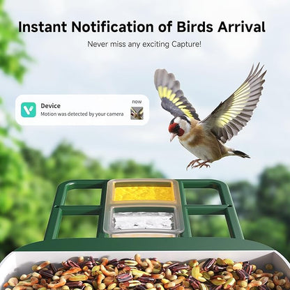Loatos Bird Feeder with Camera AI Identify 2K Live Video Smart Bird Feeder with Camera, 2.4GHZ WiFi Solar Birds House Cameras, Motion Detection Instant Arrival Alerts, Ideal Present for Birds Lovers