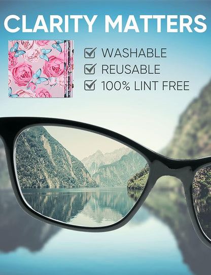 6PCS Thickened Glasses Cleaning Cloth Elegant Flower Design Microfiber Cleaning