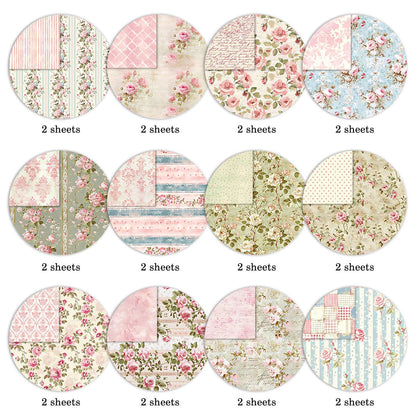 Scrapbook Paper Pad 12×12,Floral Double-Sided Pattern Designer Planner Junk Journal Decorative Craft Paper,Card Making Journaling Origami Decopage Scrapbooking Supplies, 24 Sheets