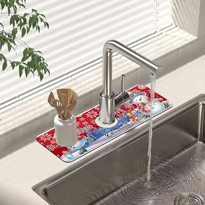 Chrismas Sink Splash Guard Faucet Mat Christmas Absorbent Fast Drying Mat Sink