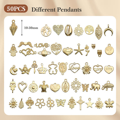 Ecoofor 14k Gold Necklace Chain for Jewelry Making, 16.6 Feet Total (5 Rolls) DIY Bracelet Chains with 300 Jump Rings, 50 Lobster Clasps, 1 Jewelry Pliers,1 Support Ring and 50 Pendants