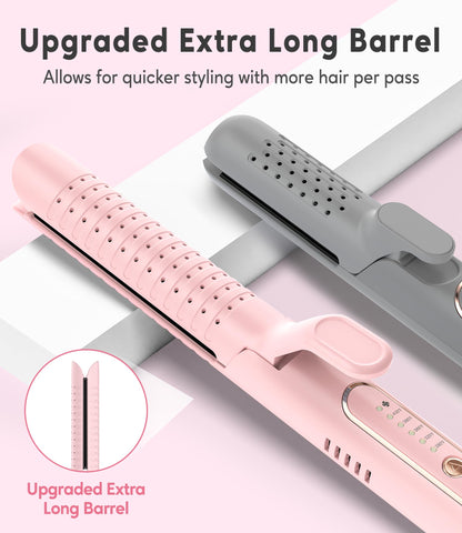 Farery Chill Set Soft-Air Curling Iron: Gentle Soft Air for Quick Styling & Long-Lasting Curls, Lock in Style with Cooling Air Vents, 2-in-1 Hair Straightener & Curler with Upgraded Long Barrel, Pink