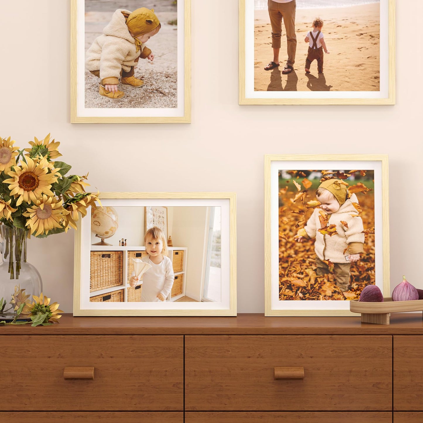 KINLINK 12x16 Picture Frame Wood Grain, Wooden 16x12 Photo Frames with Plexiglass for 11x14 Picture with Mat or 12x16 Without Mat, Perfect for Art Wall and Tabletop Display 12 x 16 frame Set of 4