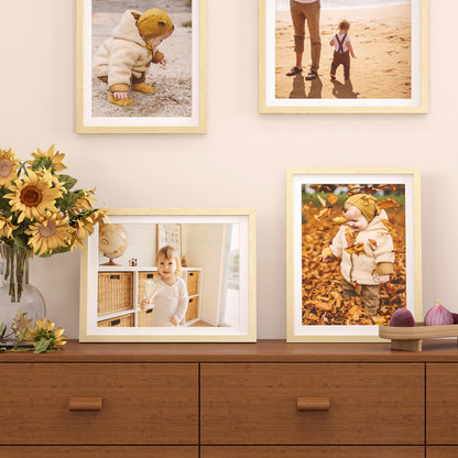 KINLINK 12x16 Picture Frame Wood Grain, Wooden 16x12 Photo Frames with Plexiglass for 11x14 Picture with Mat or 12x16 Without Mat, Perfect for Art Wall and Tabletop Display 12 x 16 frame Set of 4