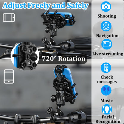 LOKTENWO Motorcycle Phone Mount with Vibration Dampener & High-Speed Secure Lock, Anti-Theft ATV Scooter Motorcycle Handlebar Phone Holder for 5.4” to 7.2” Smartphone