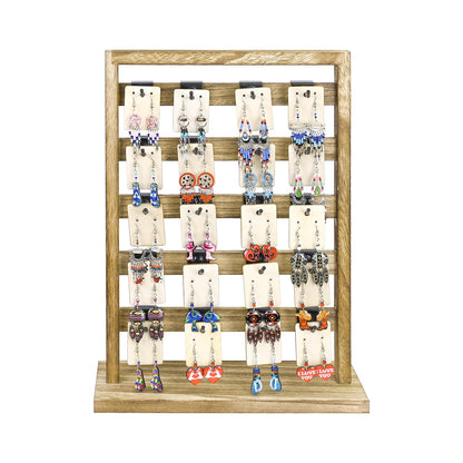 Ikee Design Free Assemble 2 Pcs Set Wooden Jewelry Display Rack with 20 Removable Metal Hooks/Each, Earring Display Holder Stand for Earring,Necklaces,Bracelet, Keychain Stand, Oak Color